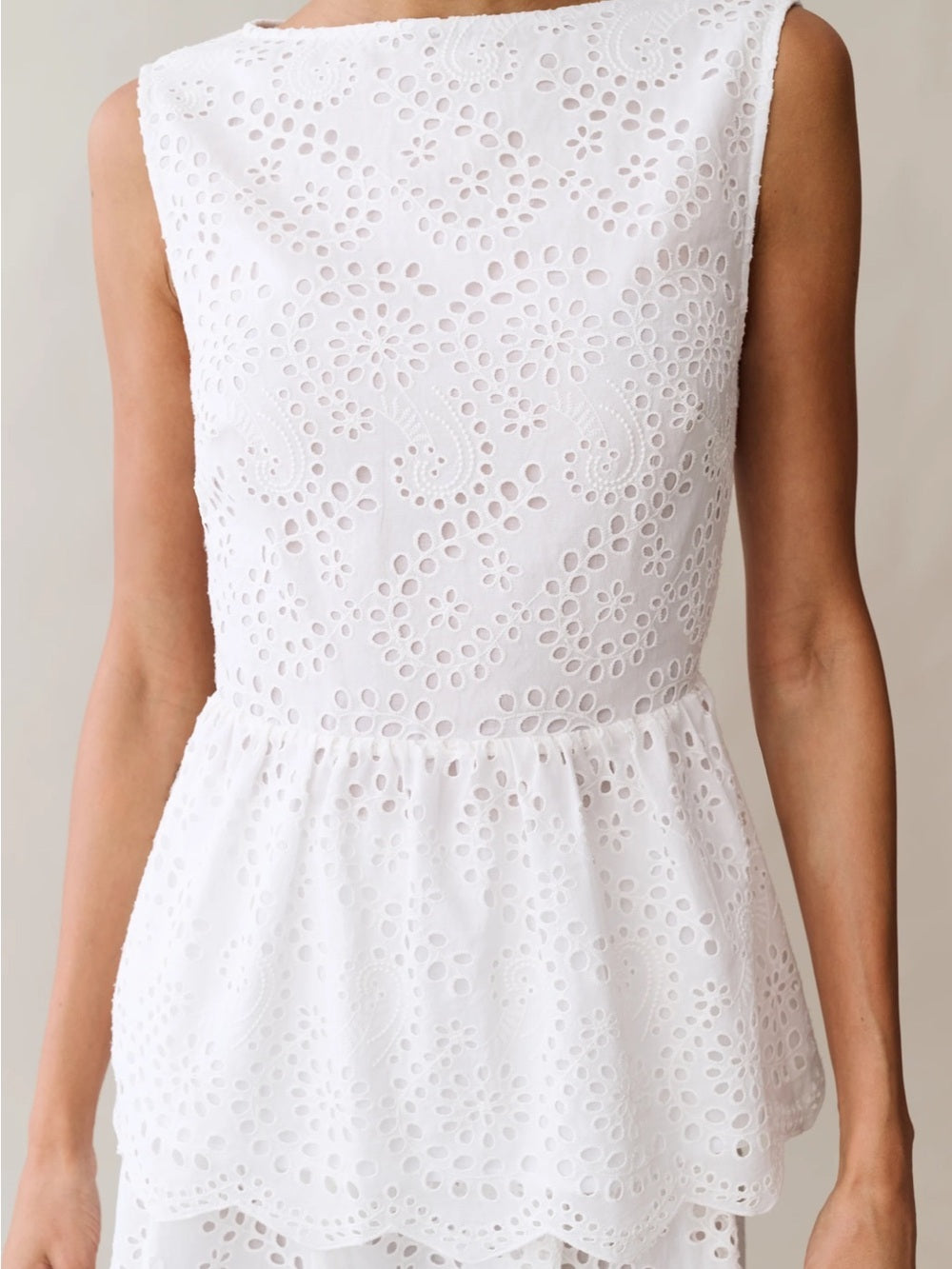o.p.t Pilar White Cotton Eyelet Top