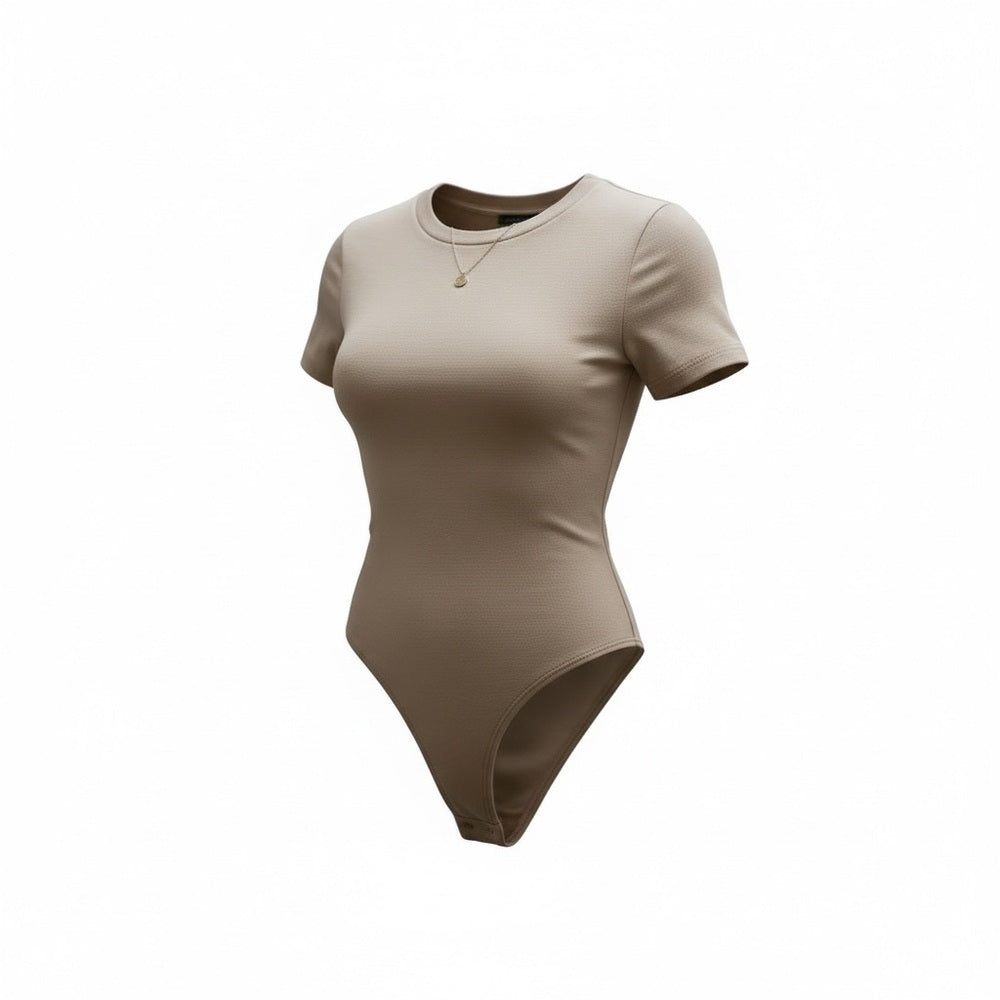 Dynamic Taupe Double-Lined Short Sleeve Bodysuit