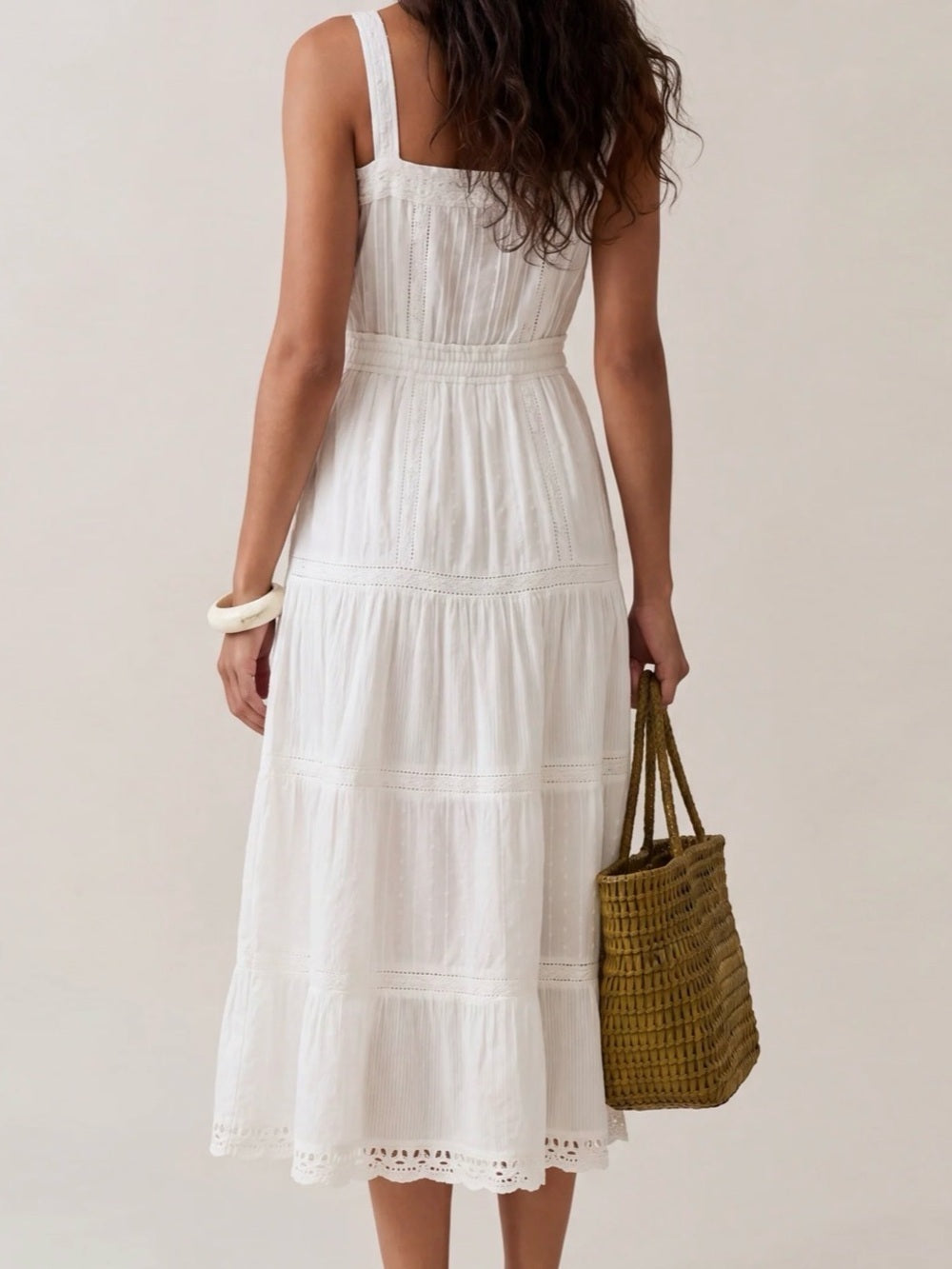 Sorella Atelier Camellia White Eyelet Cotton Midi Dress