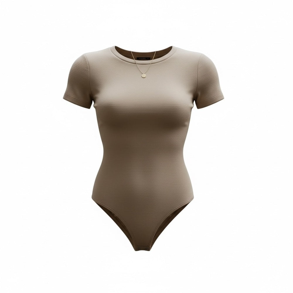 Dynamic Taupe Double-Lined Short Sleeve Bodysuit