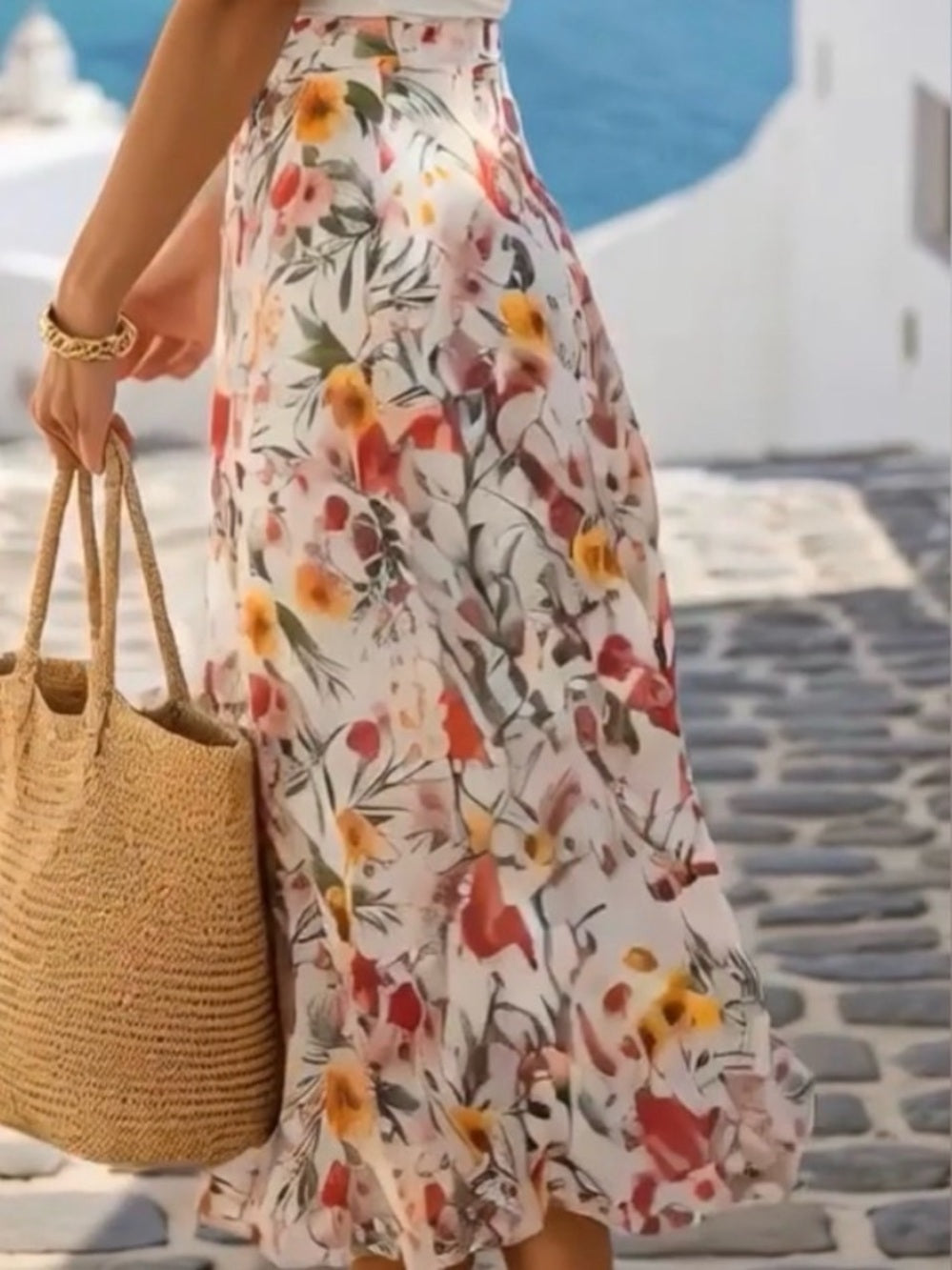 Elena Baldi Floral Silk Blend Midi Skirt