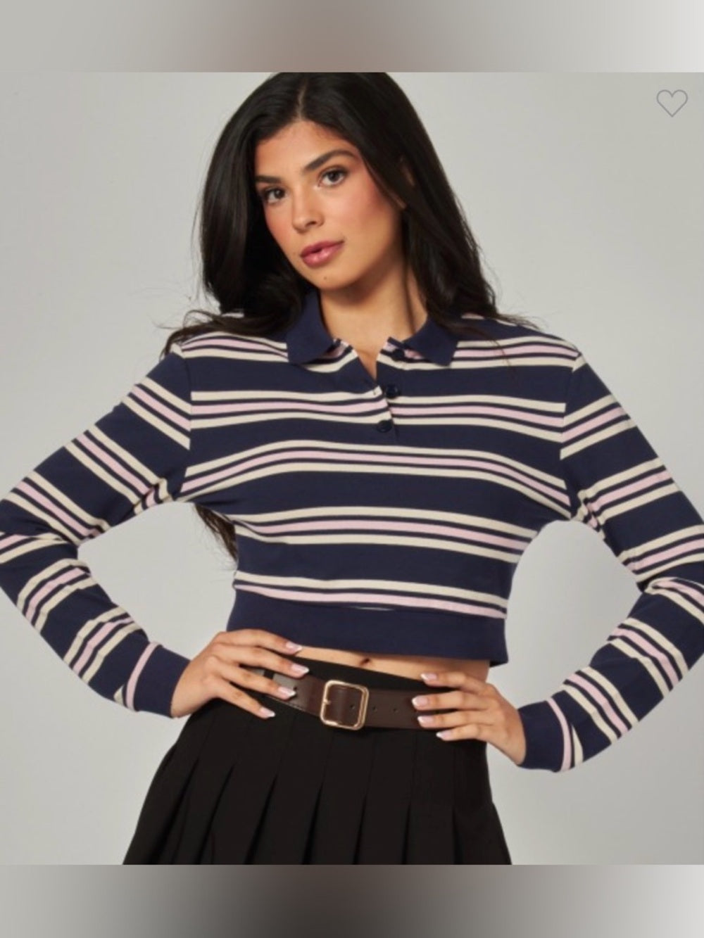 Love Poem Navy and Pink Striped Cropped Polo