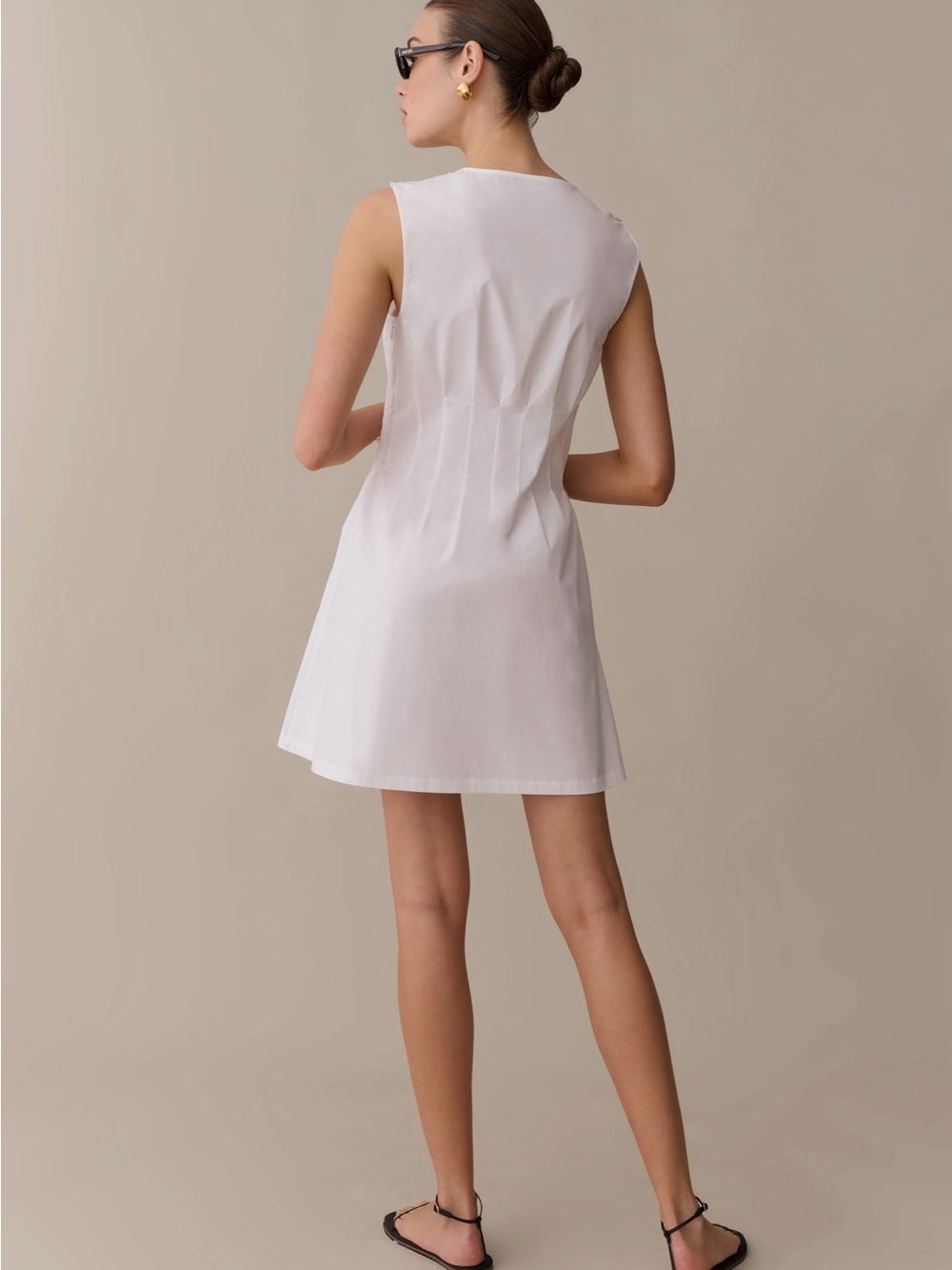 kourt Virginia White Cotton Pintuck Mini Dress