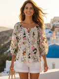 Fig & Flower Floral Crochet Detail Top