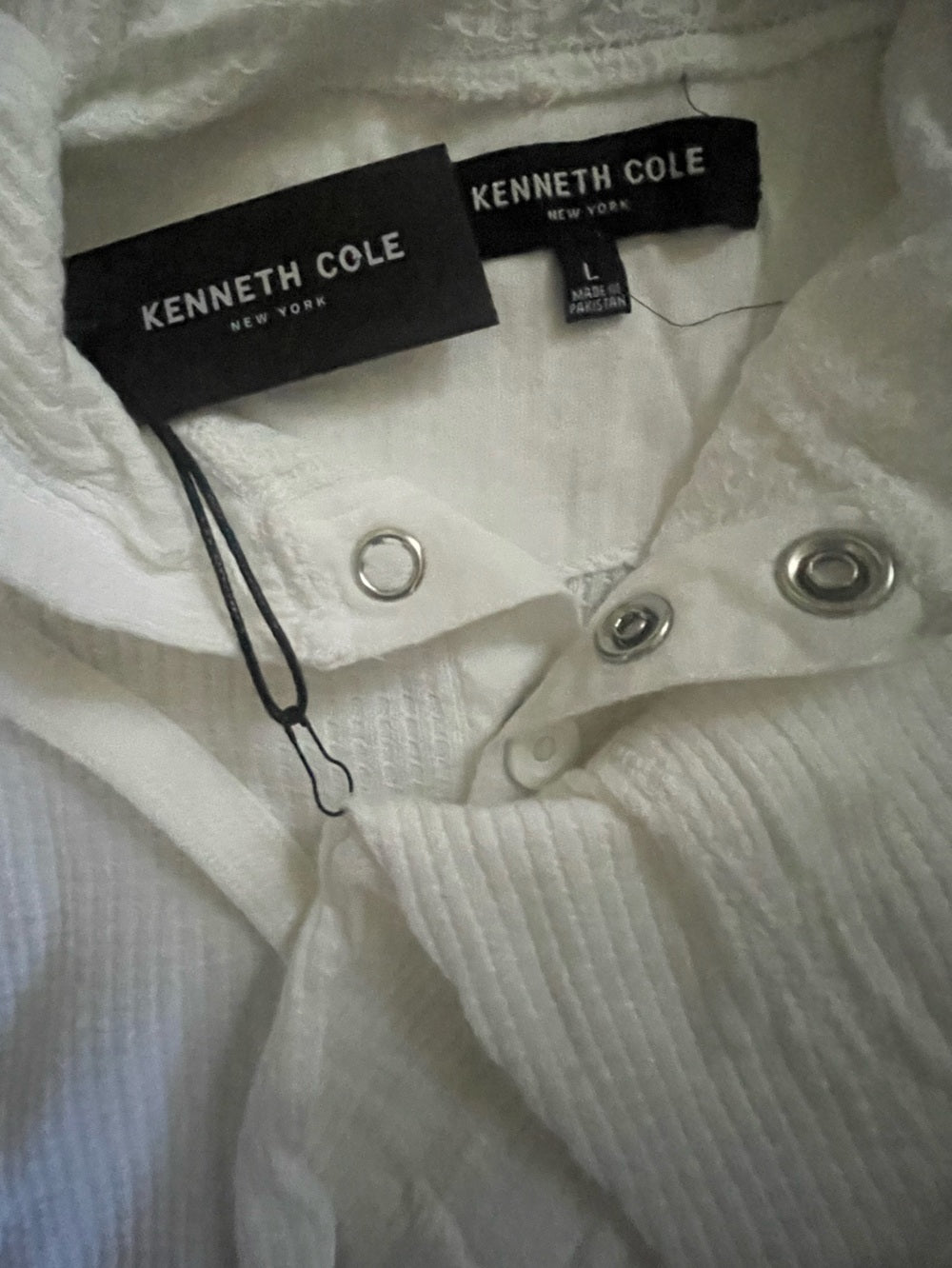 Kenneth Cole White Waffle Knit Henley Hoodie