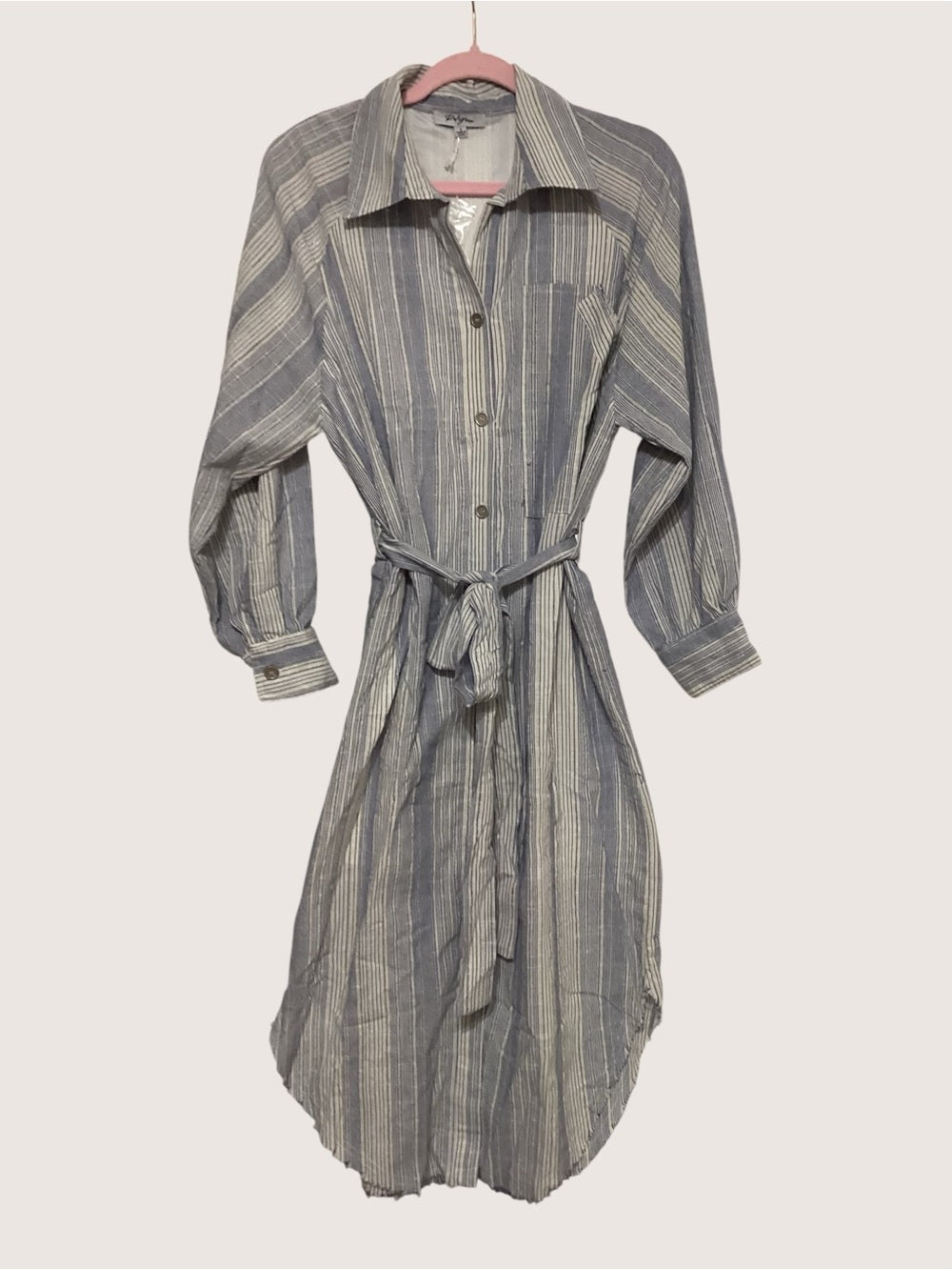 Striped Shirt Dress with Raw Hem
