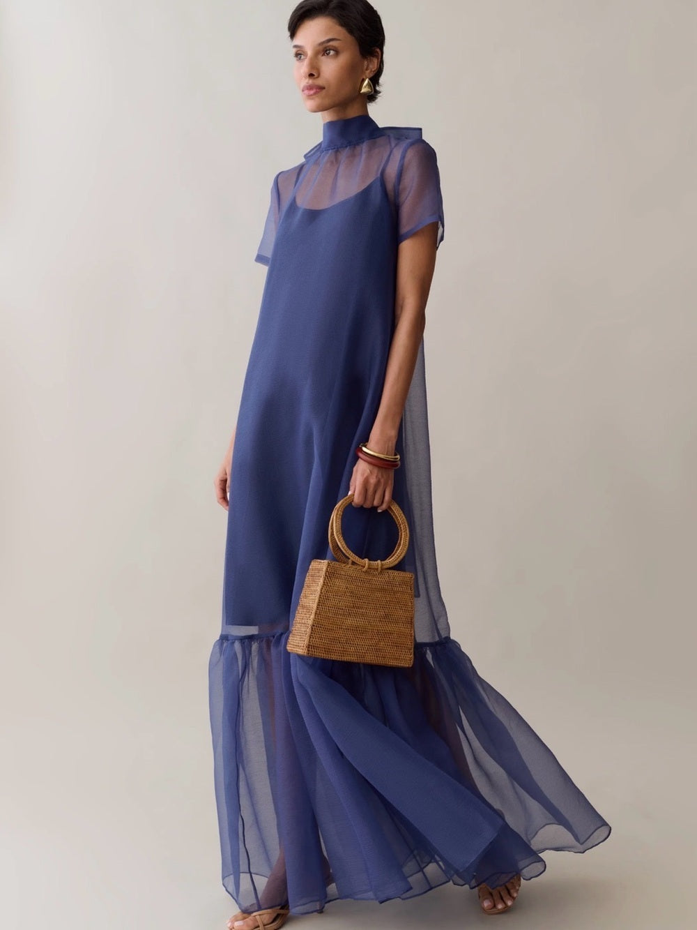 CAARA Melody Navy Organza Maxi Dress with Slip