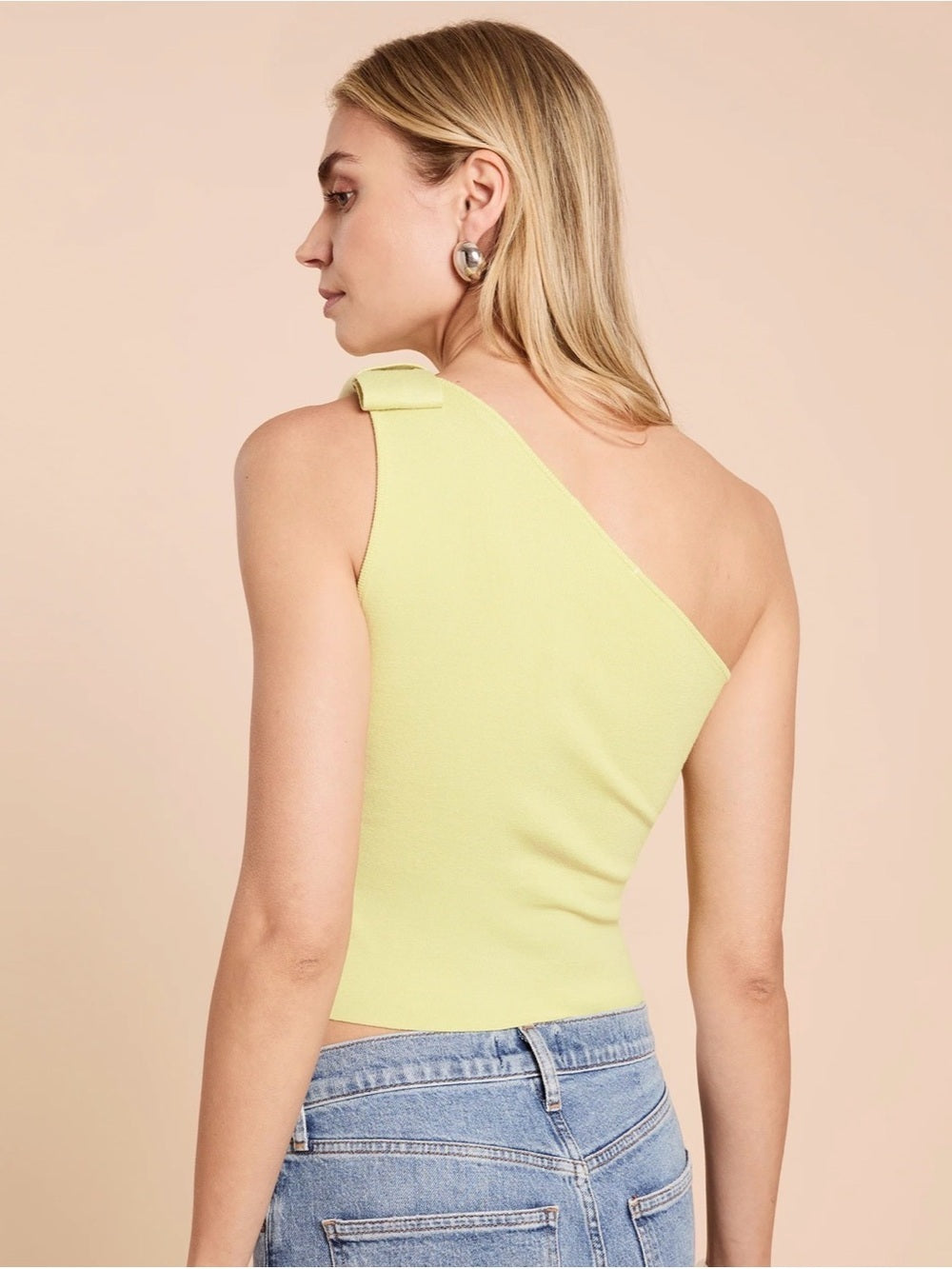 kourt Simone Green One-Shoulder Bow Knit Top