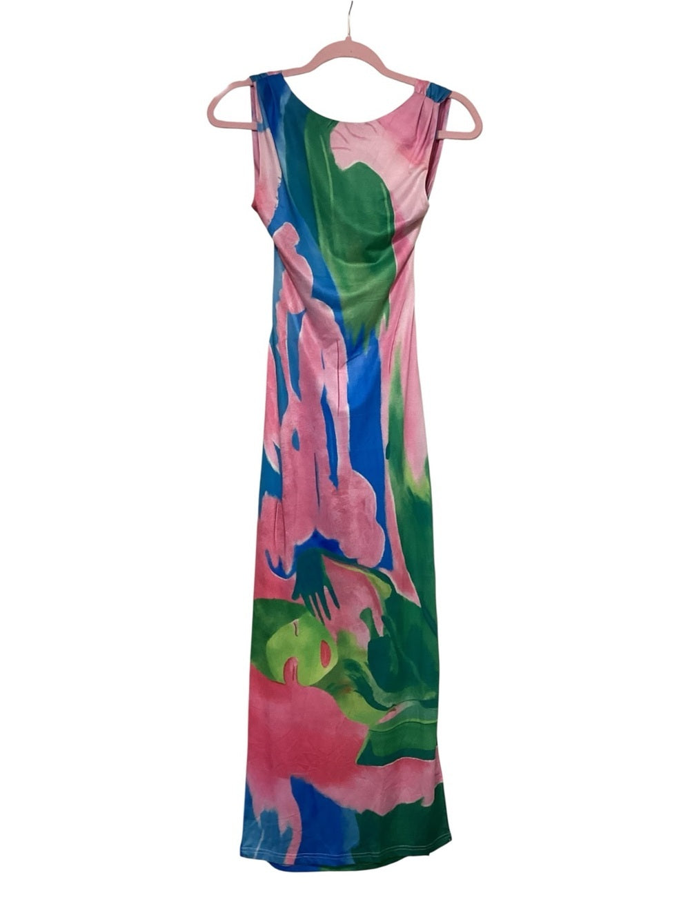 Watercolor Print Open-Back Maxi Dress