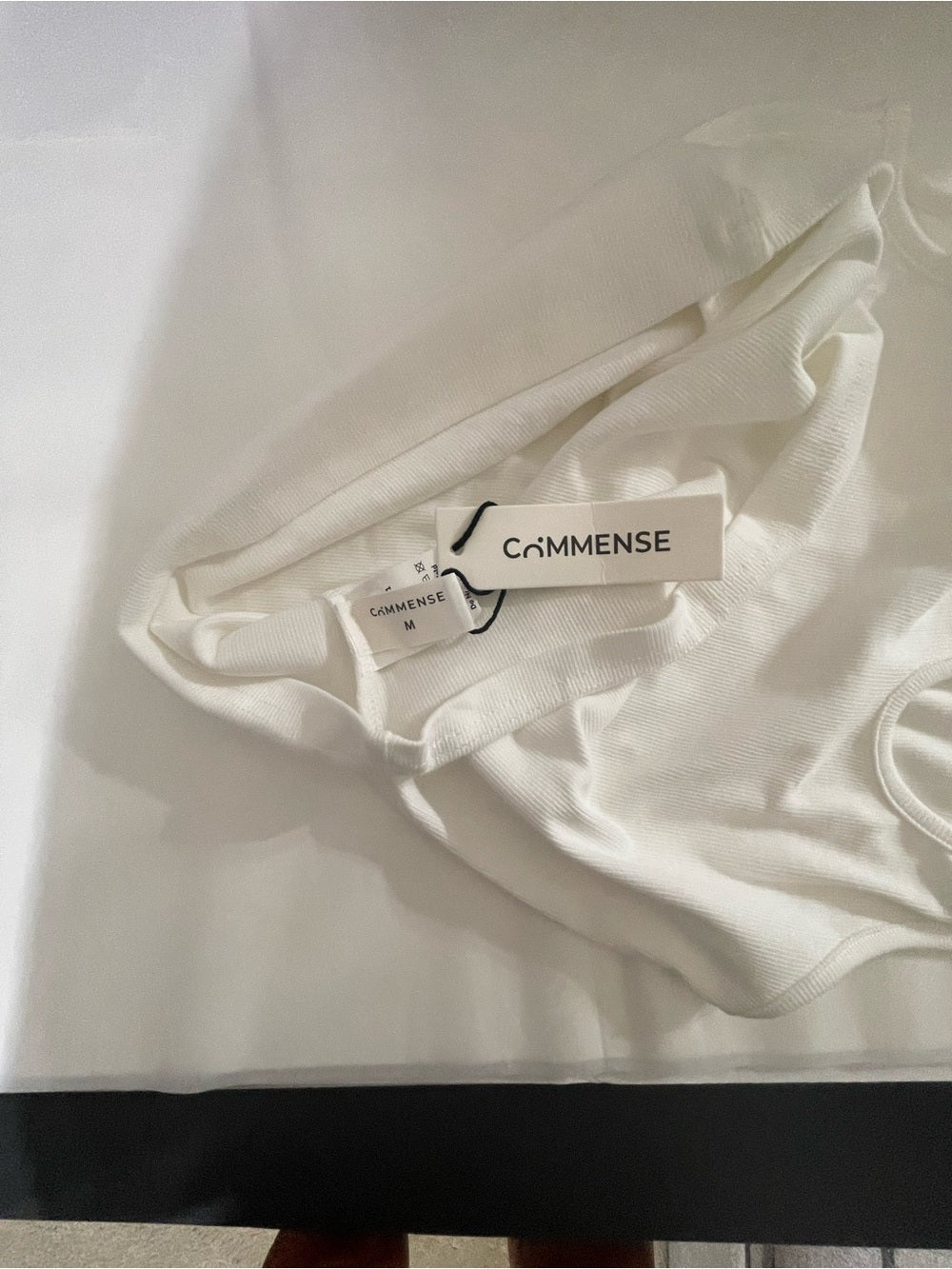 Commense White Asymmetrical Ribbed Tank Top