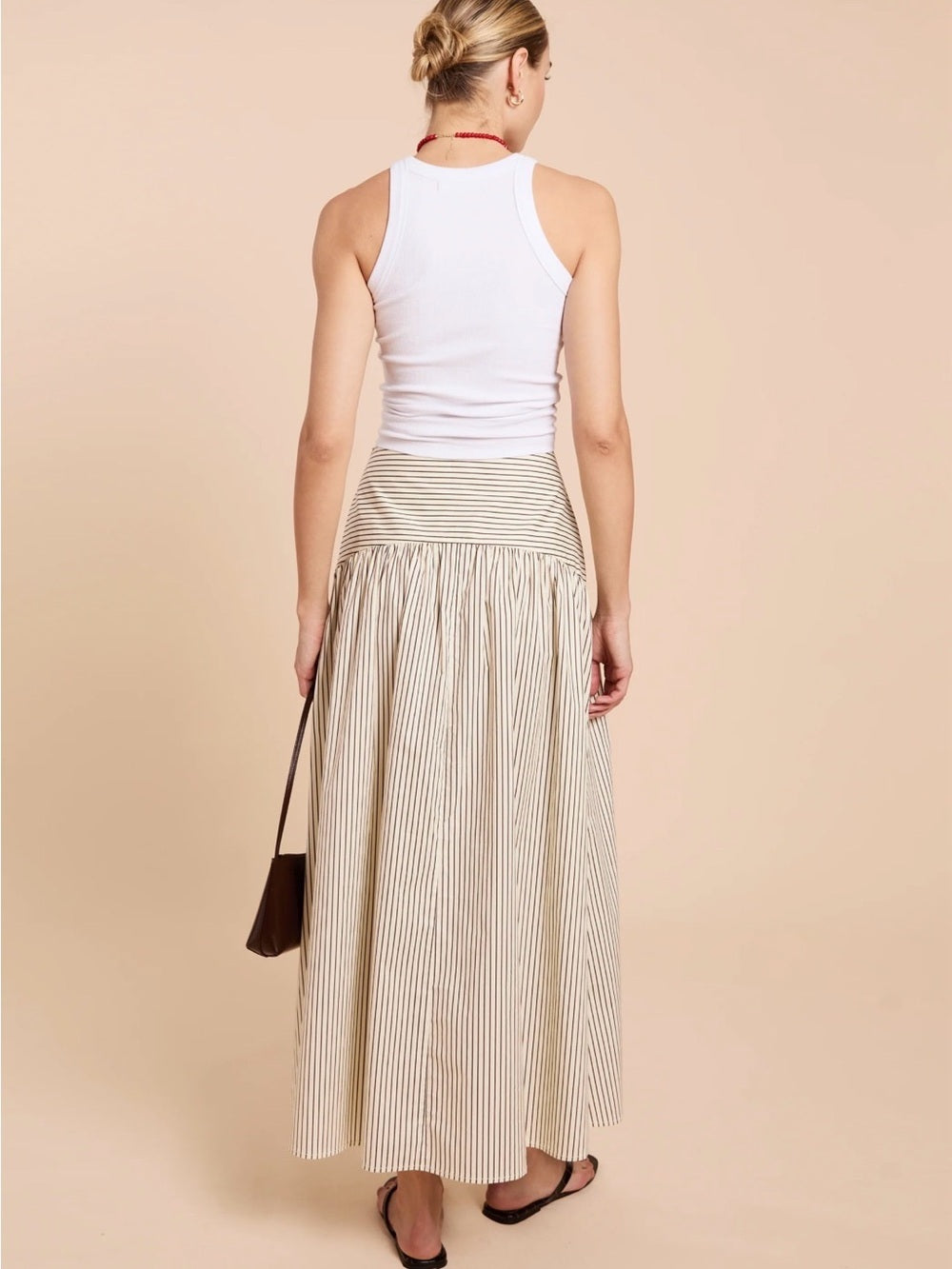 CAARA Vashti Cream and Brown Striped Maxi Skirt