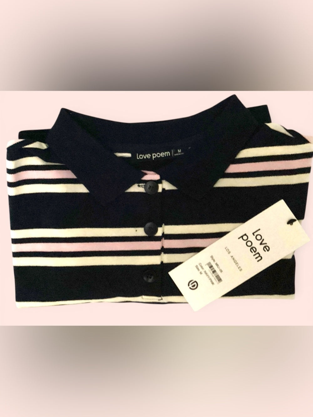 Love Poem Navy and Pink Striped Cropped Polo