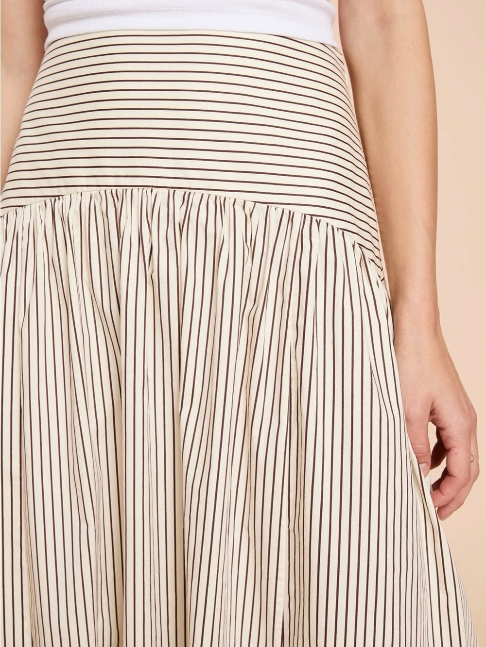 CAARA Vashti Cream and Brown Striped Maxi Skirt