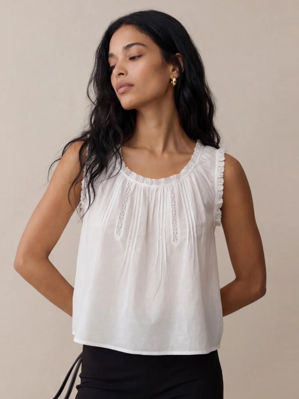 Sorella Violetta White Cotton Lace Pintuck Top