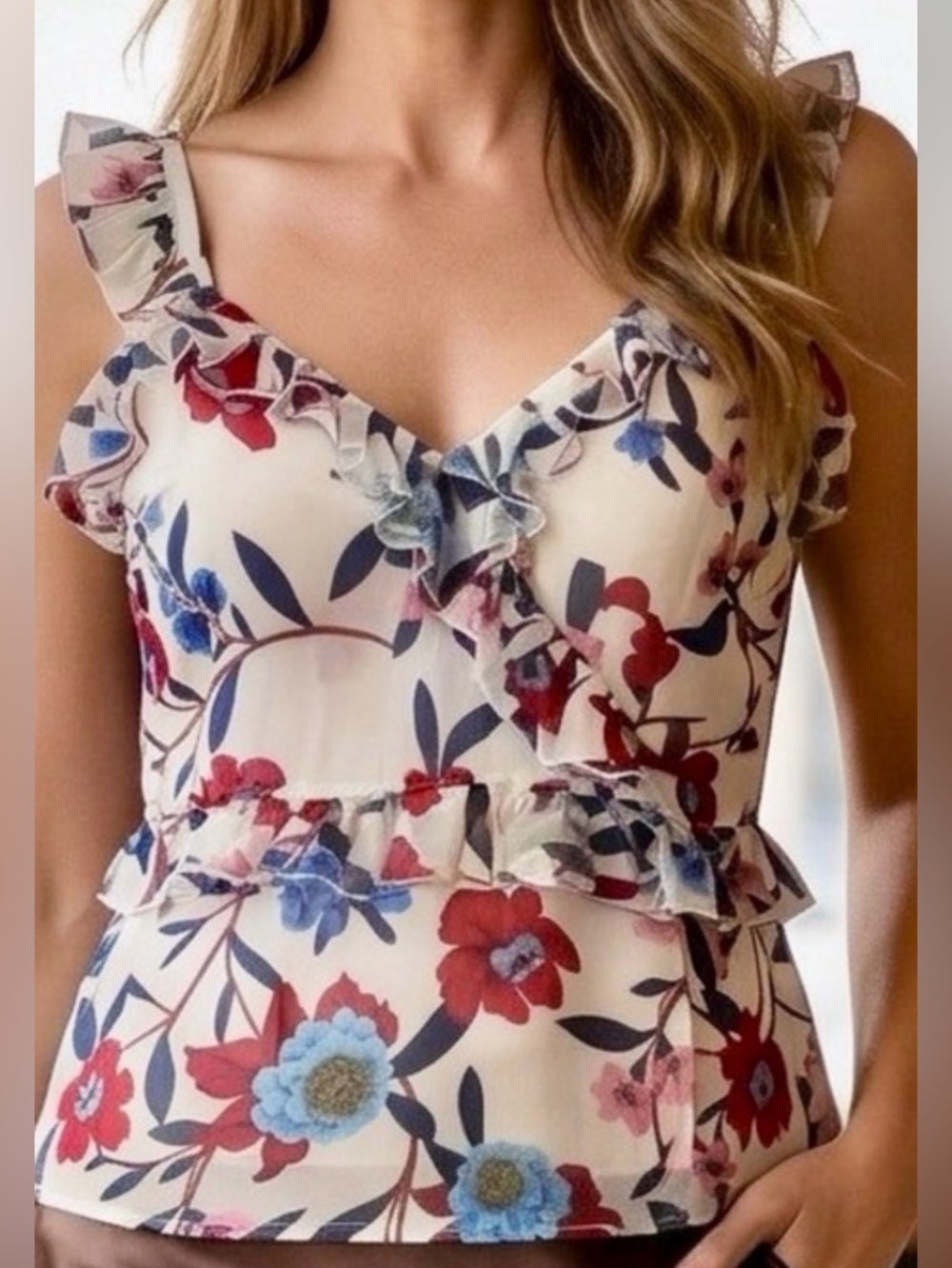 French Connection Floral Ruffle Blouse