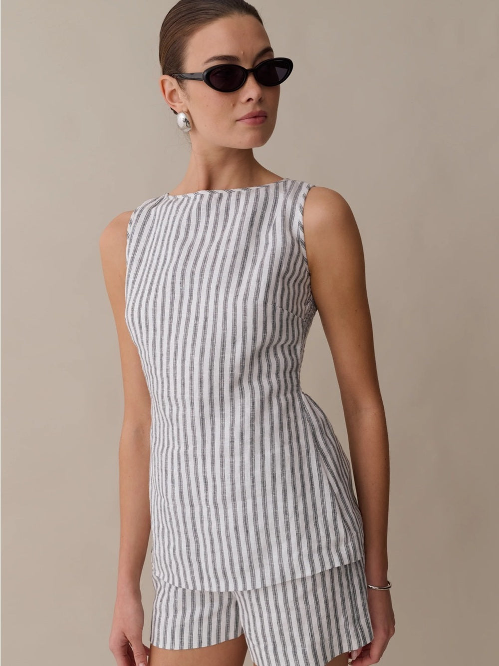 kourt Veronica Striped Linen Shorts Set