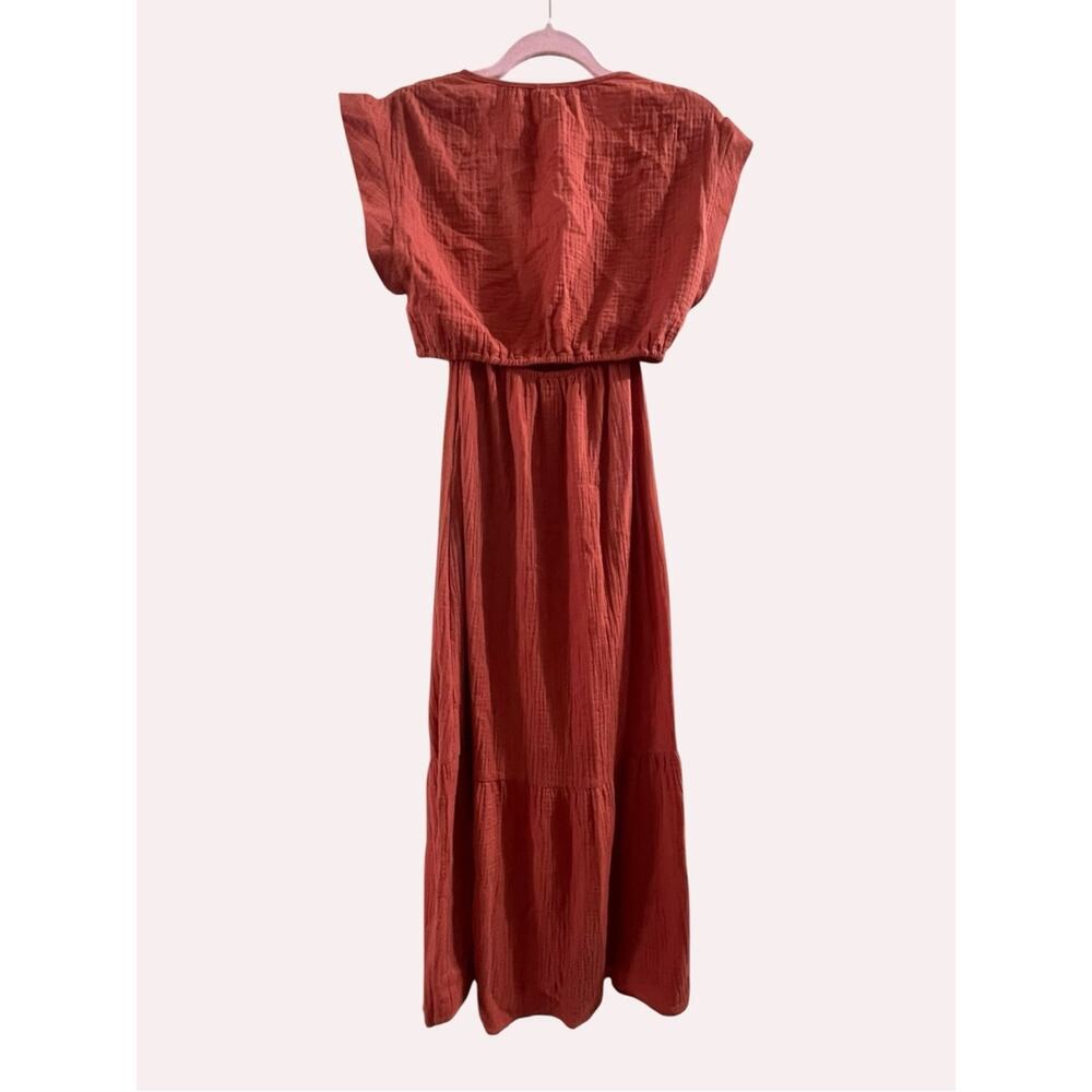 The Korner Brick Red Cotton Midi Dress