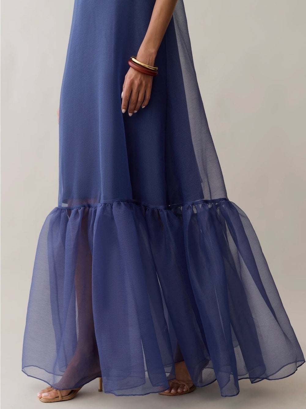 CAARA Melody Navy Organza Maxi Dress with Slip
