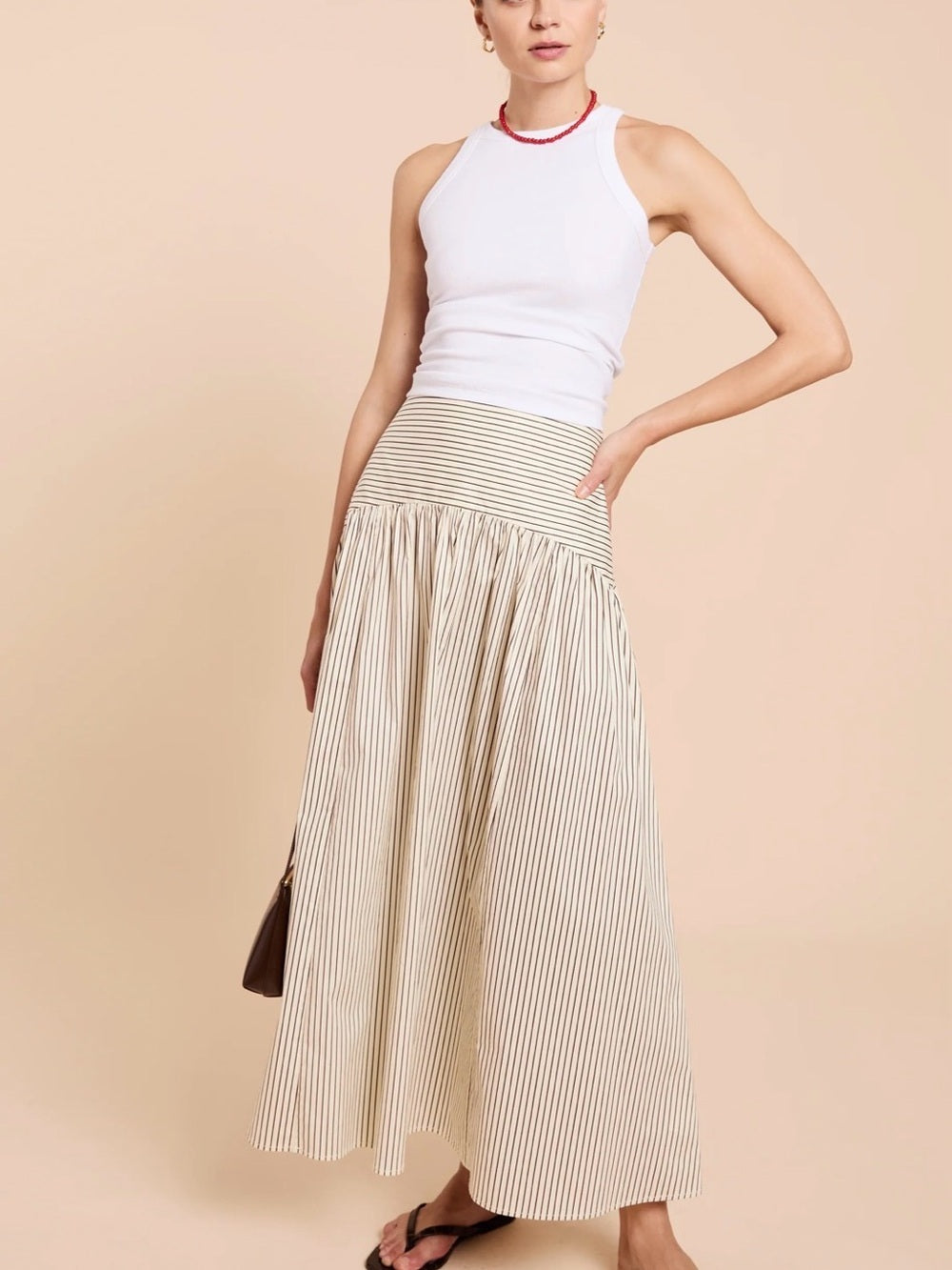 CAARA Vashti Cream and Brown Striped Maxi Skirt