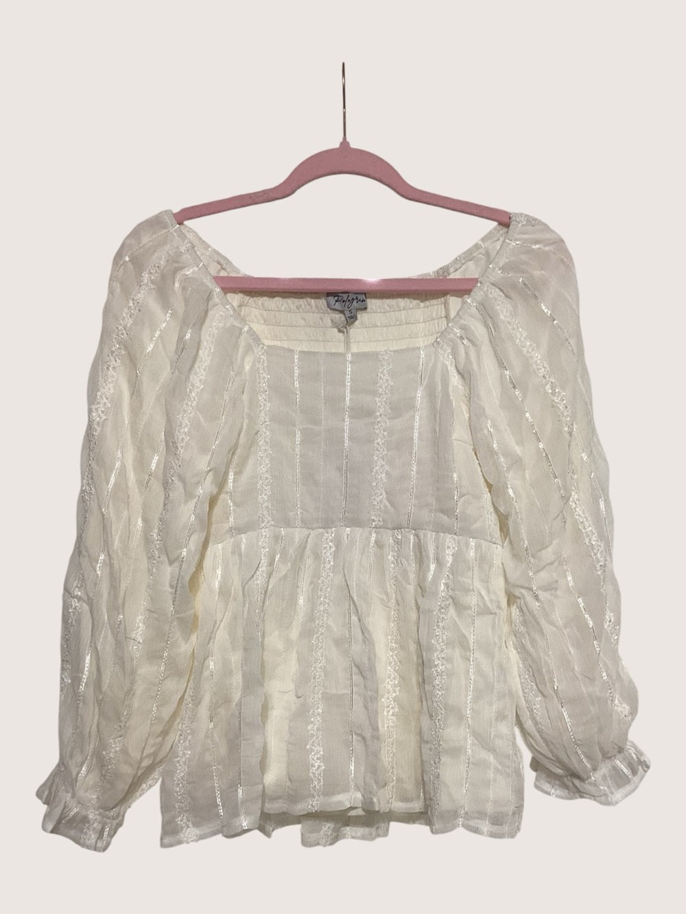 Polagram Ivory Textured Peasant Blouse