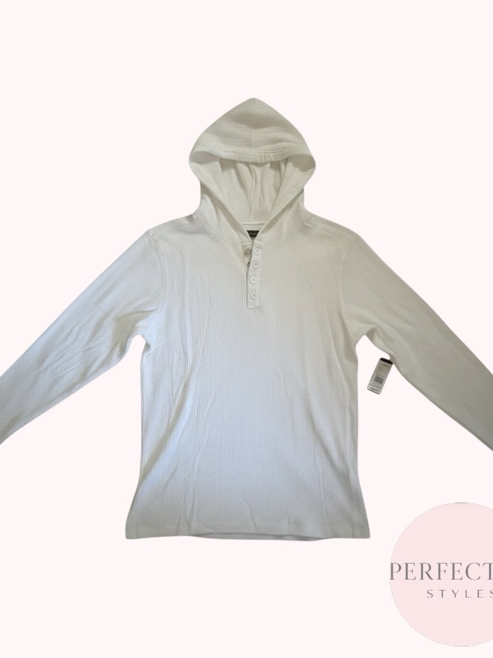 Kenneth Cole White Waffle Knit Henley Hoodie