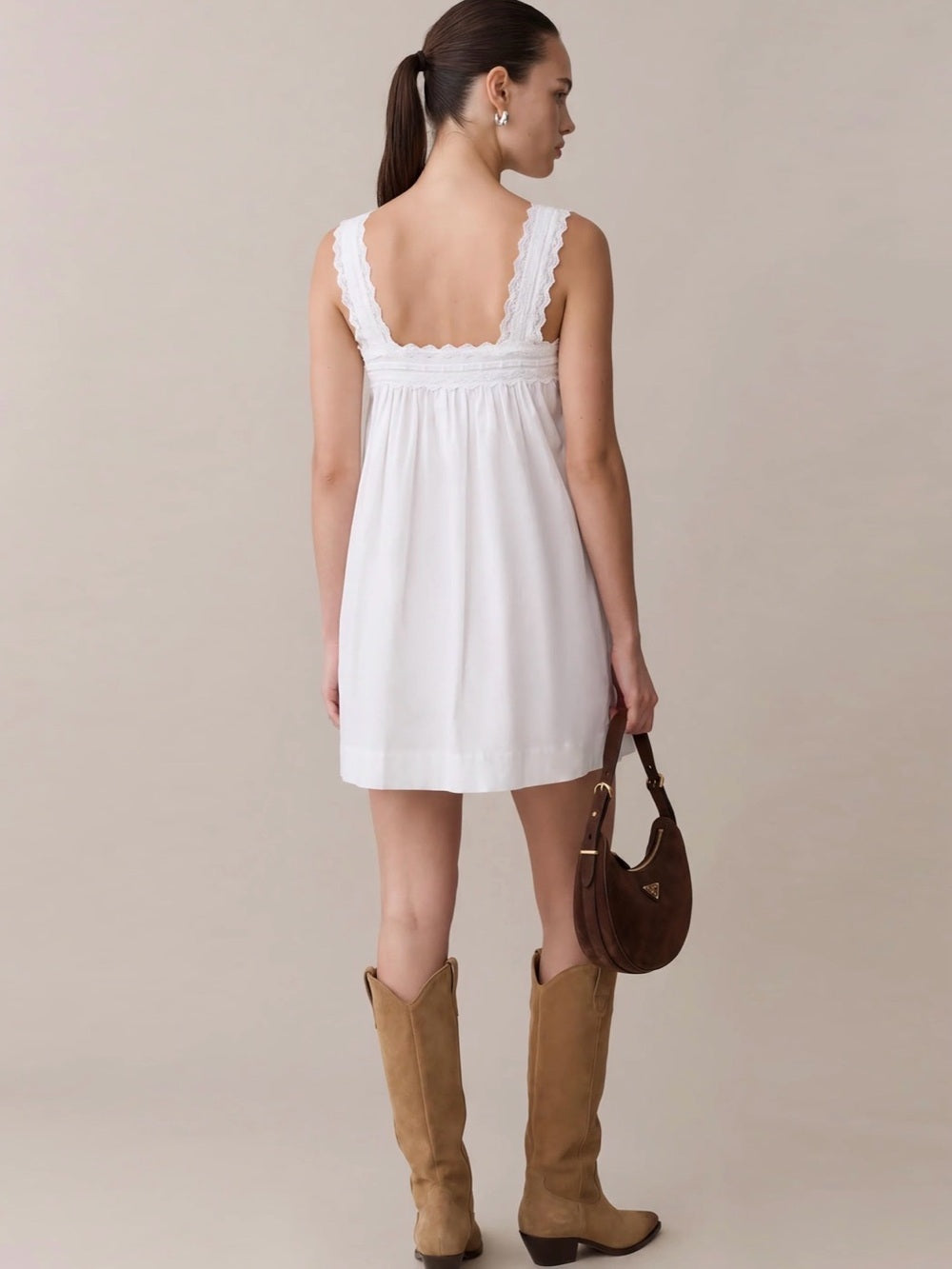 kourt Beverly White Cotton Lace Mini Dress
