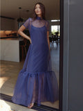 CAARA Melody Navy Organza Maxi Dress with Slip