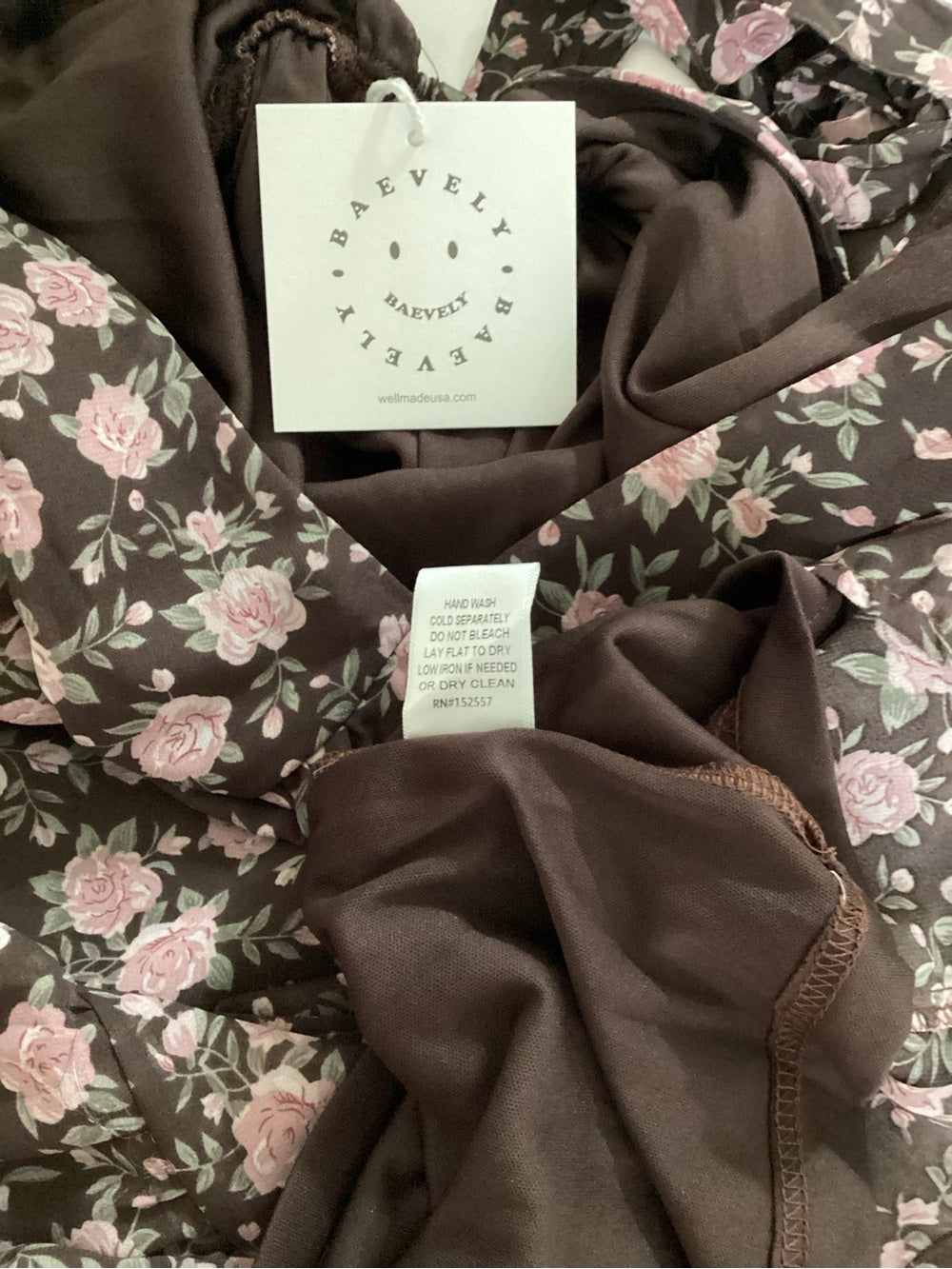 Wine Mauve Rose Print Puff Sleeve Dress