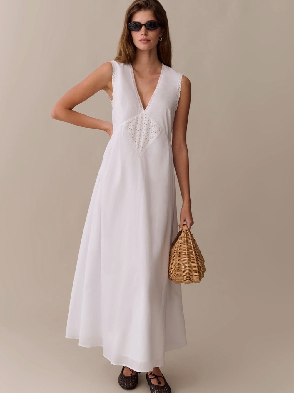 kourt Sonnet White Eyelet Cotton Maxi Dress