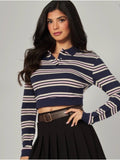 Love Poem Navy and Pink Striped Cropped Polo