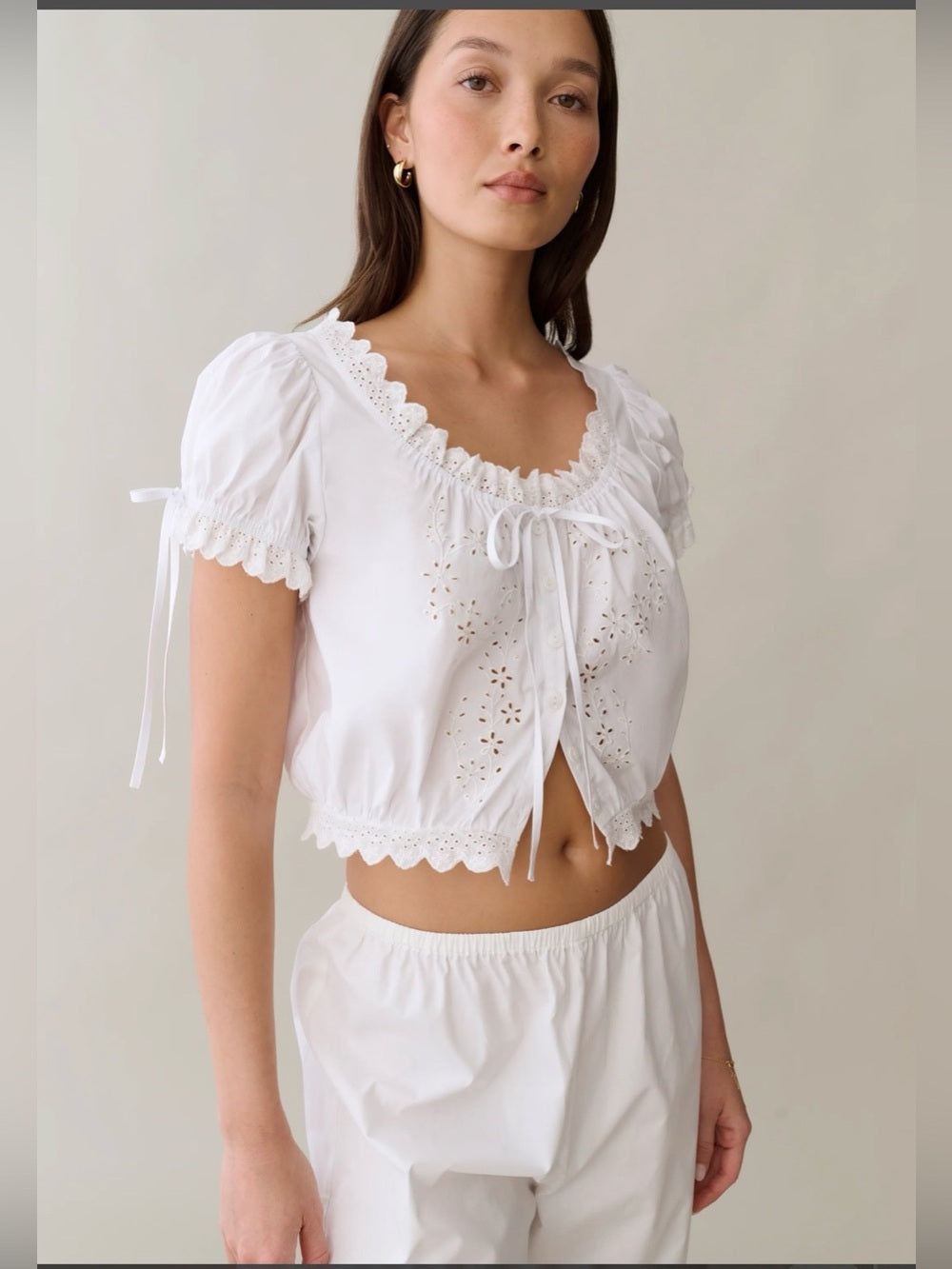 Sorella Atelier Wendy White Eyelet Cotton Top