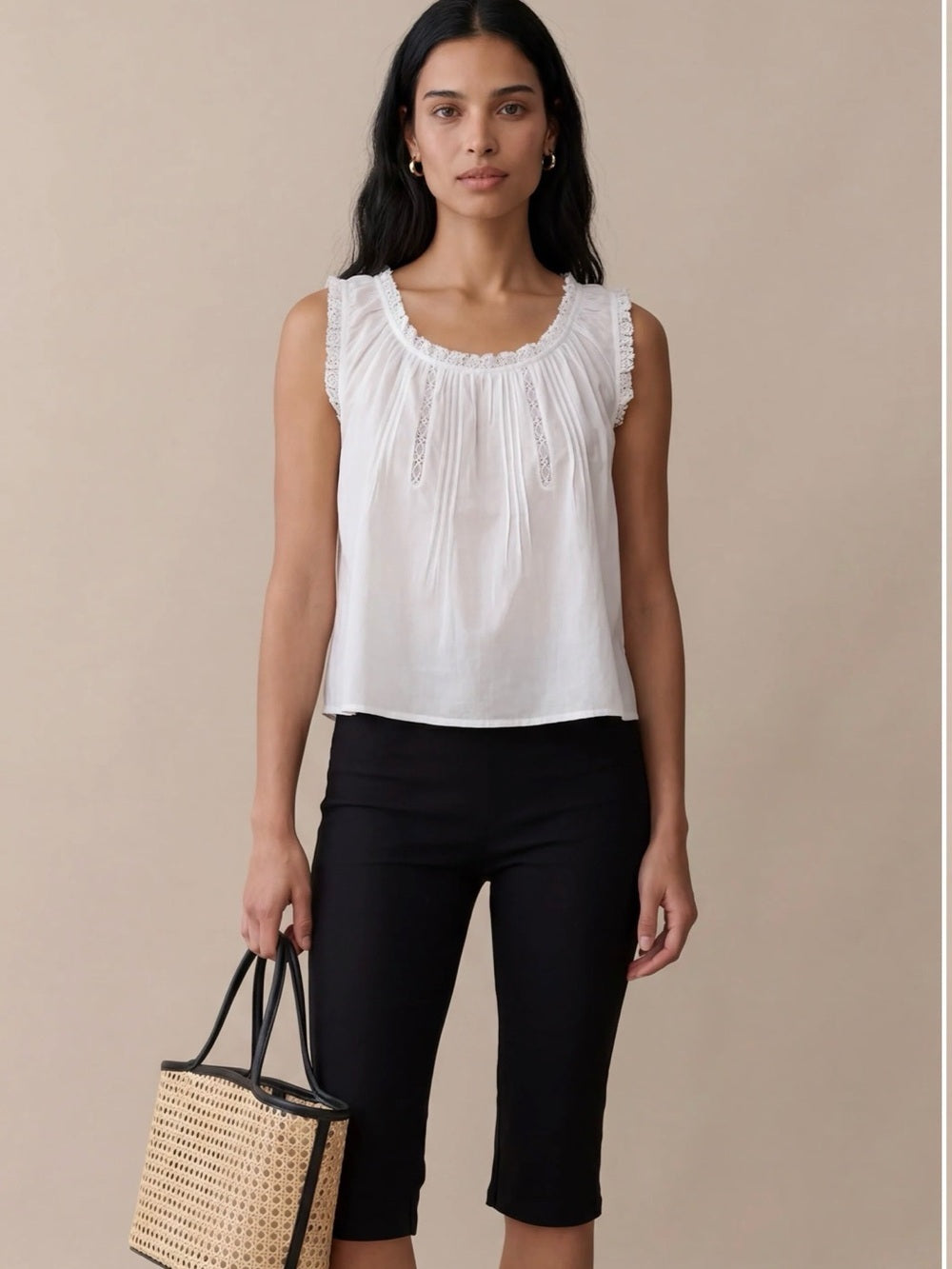 Sorella Violetta White Cotton Lace Pintuck Top
