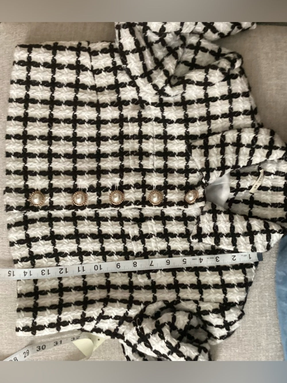 Just Me Black and White Windowpane Cropped Jacket