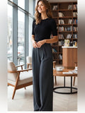 Black High-Rise Wide-Leg Trousers