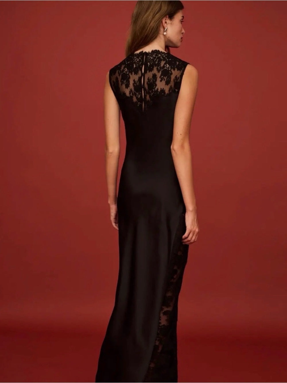 o.p.t Natalia Black Satin Lace Maxi Dress