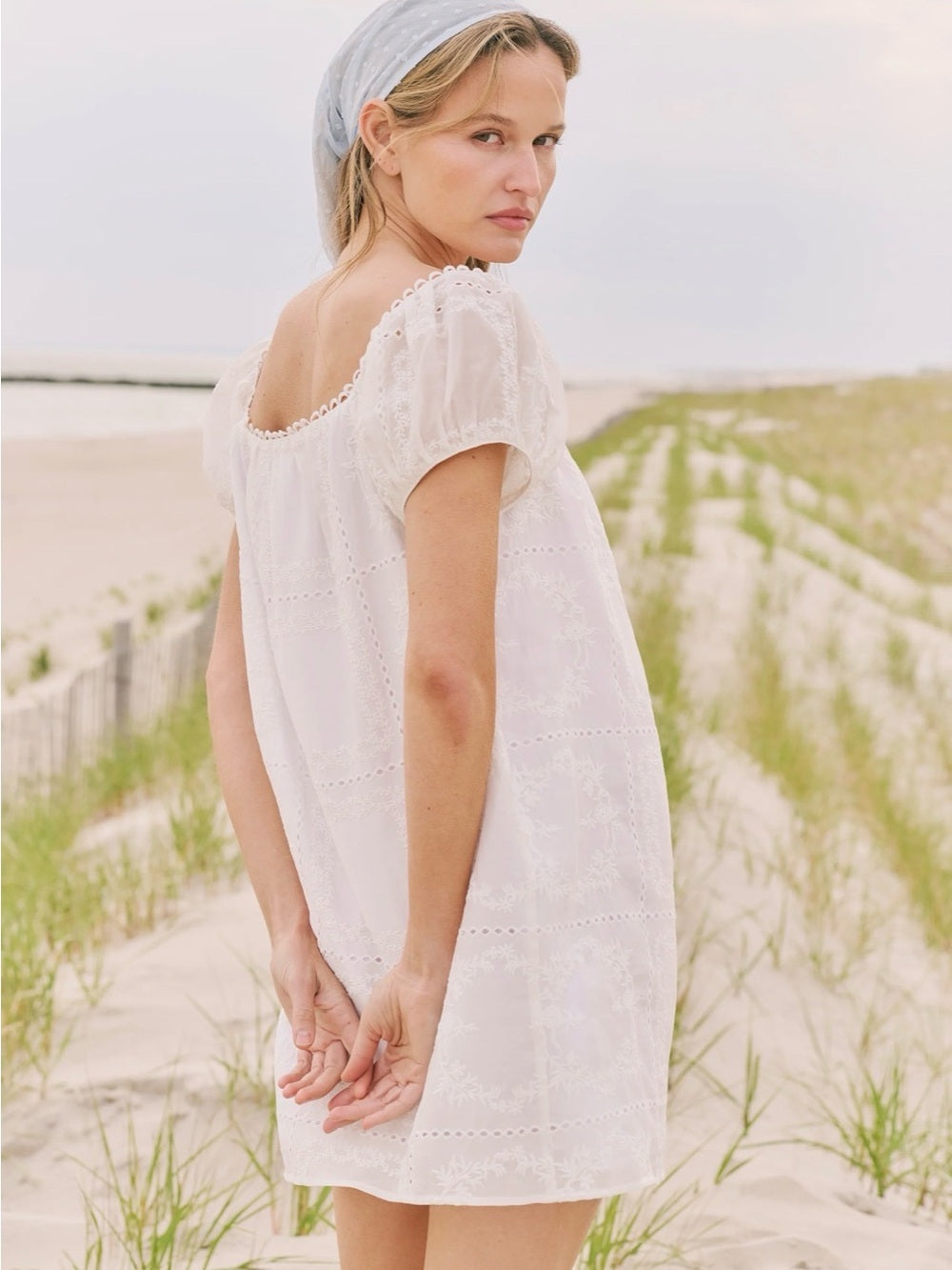 kourt Nya White Embroidered Mini Dress