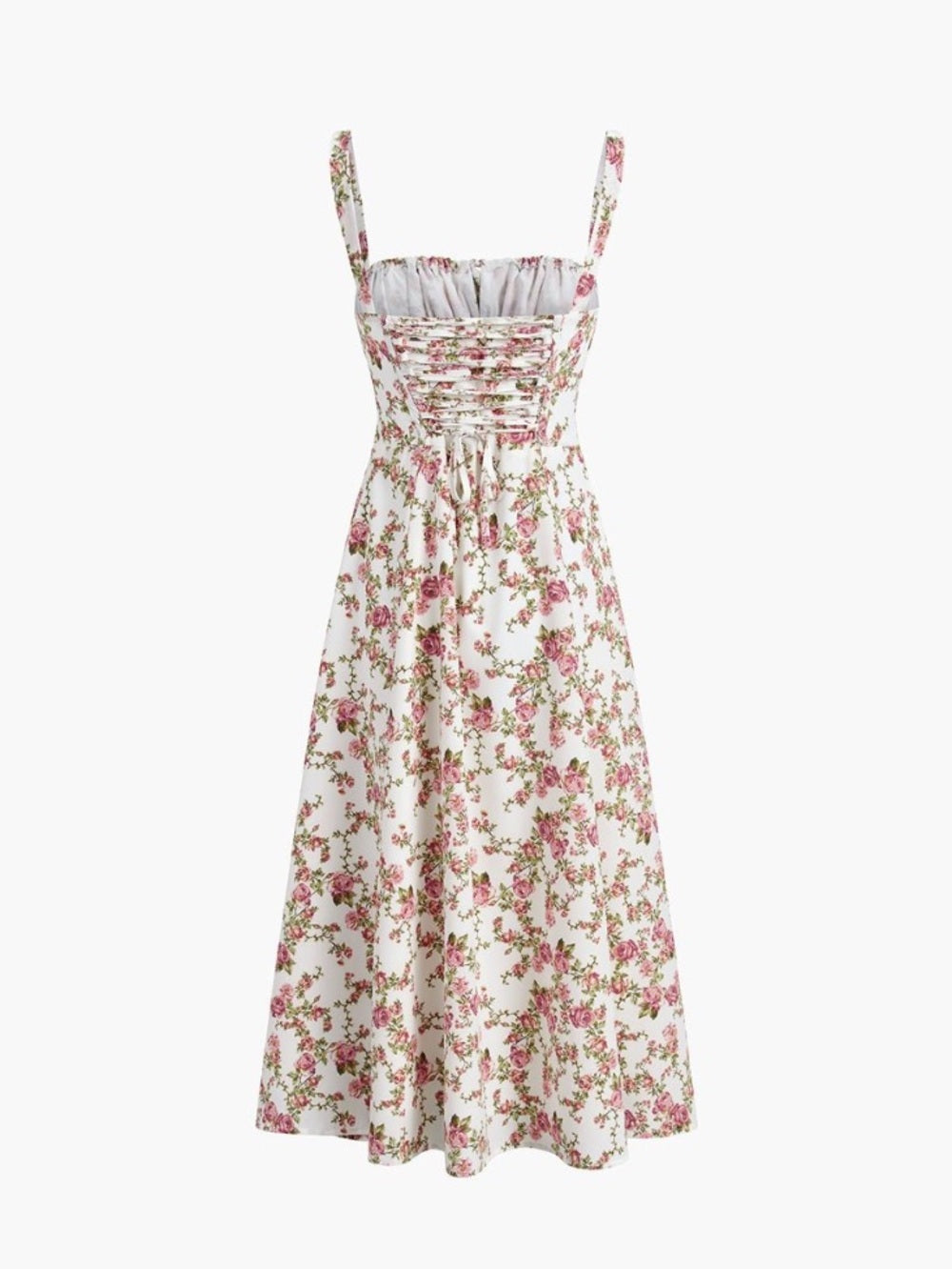Floral Lace-Up Corset Midi Dress