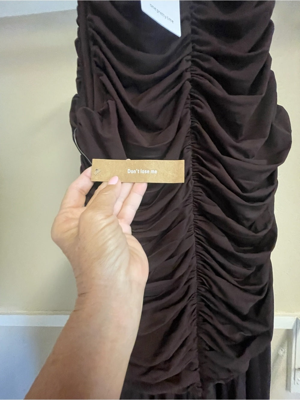 o.p.t Shania Coffee Ruched High-Neck Maxi Dress