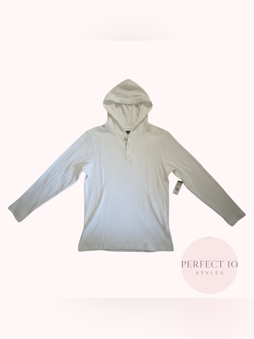 Kenneth Cole White Waffle Knit Henley Hoodie