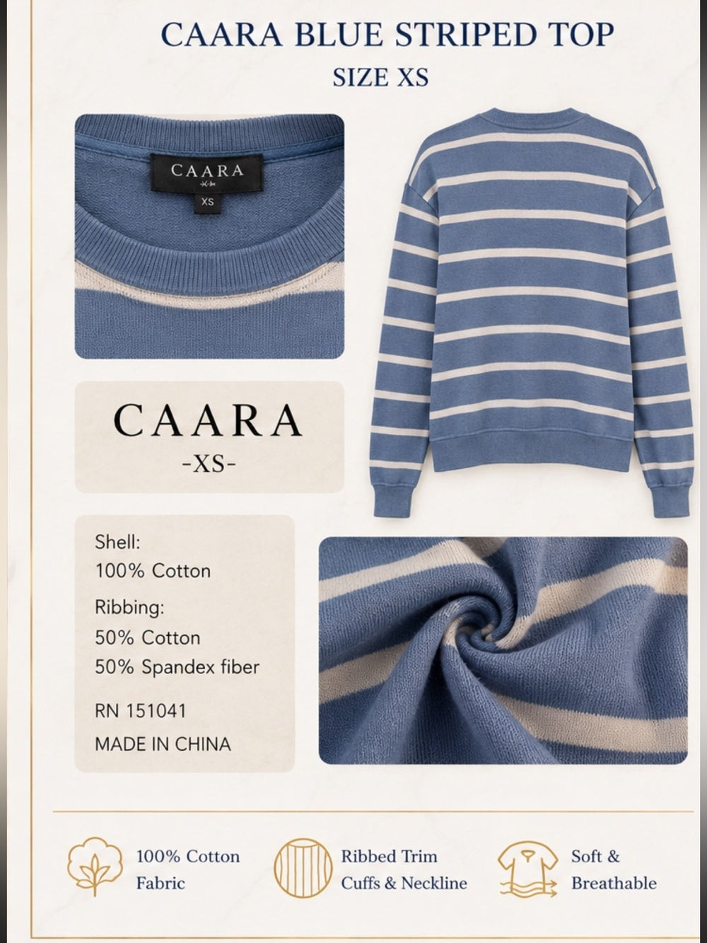 Blue and White Striped Oversized Long Sleeve Top