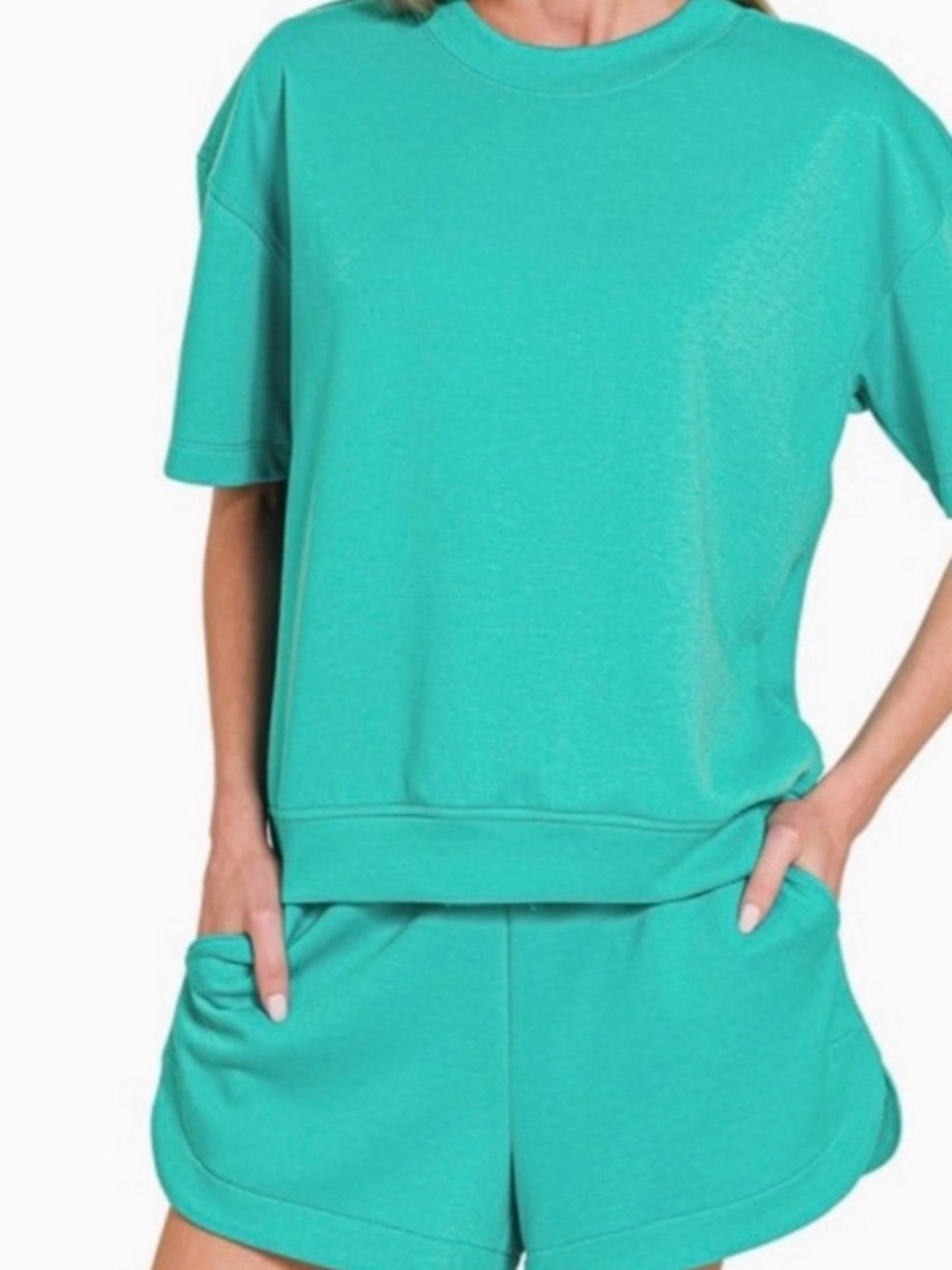 Zenana Turquoise Scuba Lounge Short Set