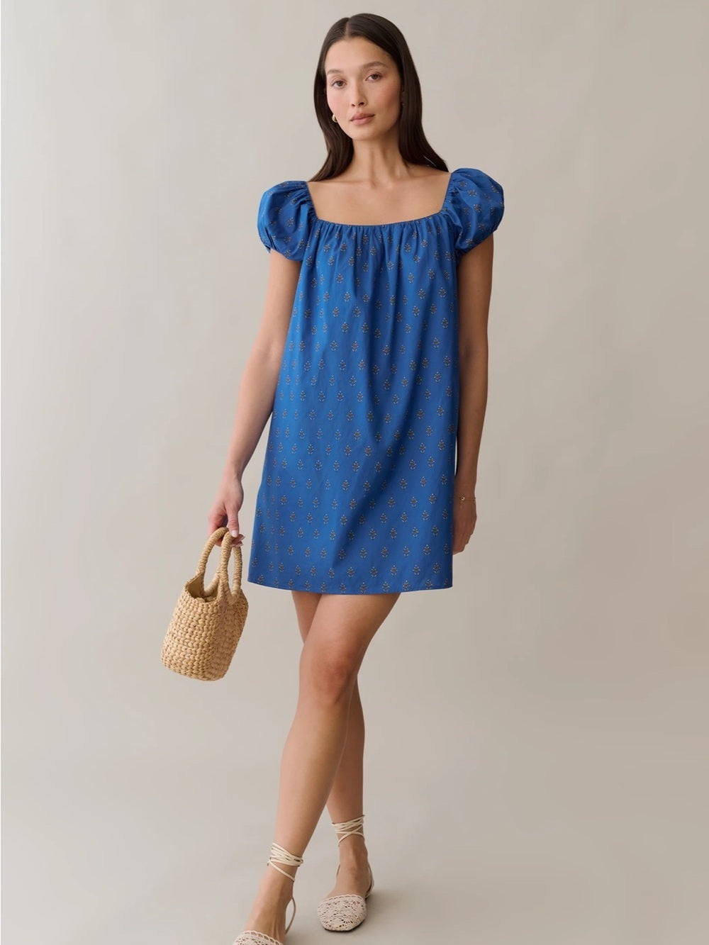kourt Nya Blue Bijou Cotton Mini Dress