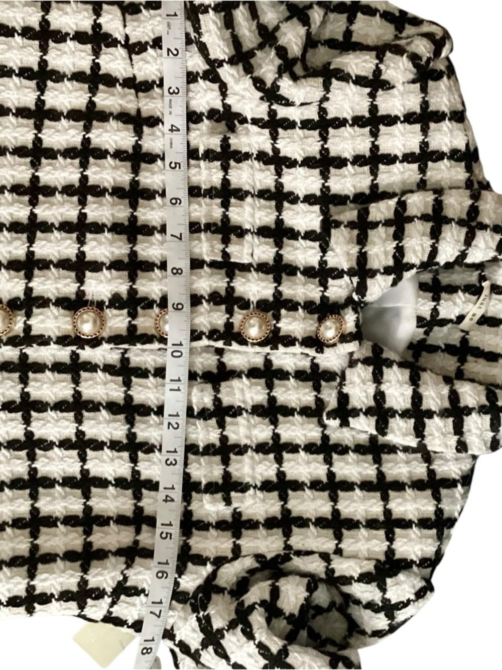 Just Me Black and White Windowpane Cropped Jacket