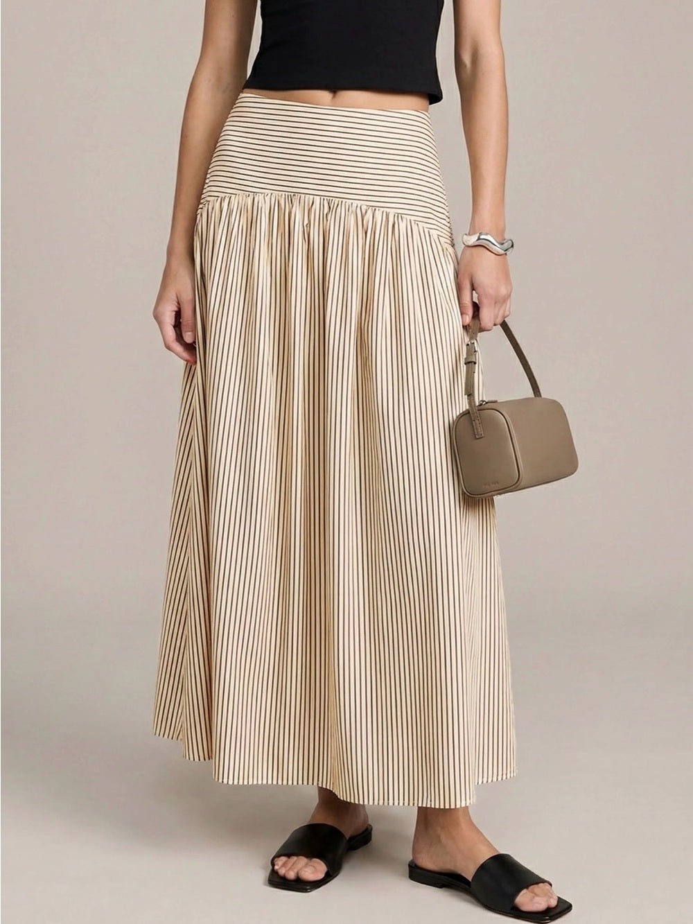CAARA Vashti Cream and Brown Striped Maxi Skirt