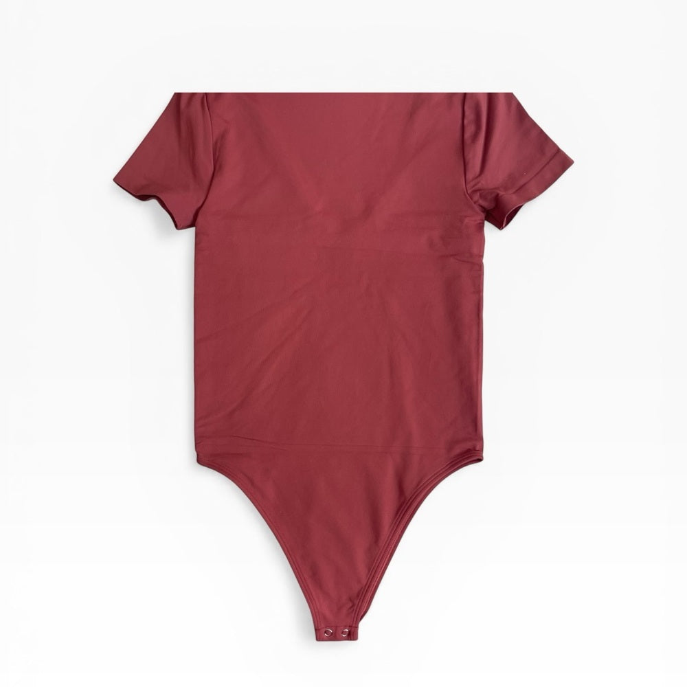 Dynamic Maroon Double-Lined V-Neck Bodysuit