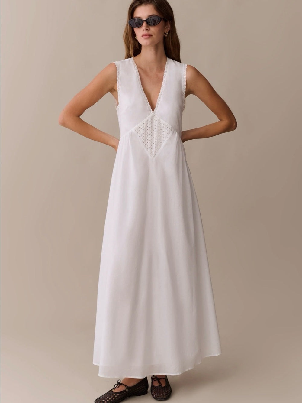 kourt Sonnet White Eyelet Cotton Maxi Dress