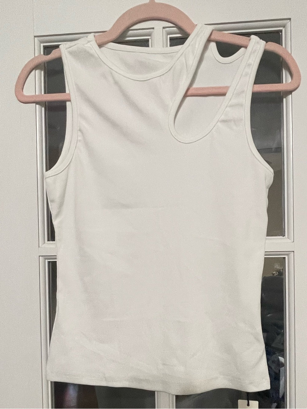 Commense White Asymmetrical Ribbed Tank Top