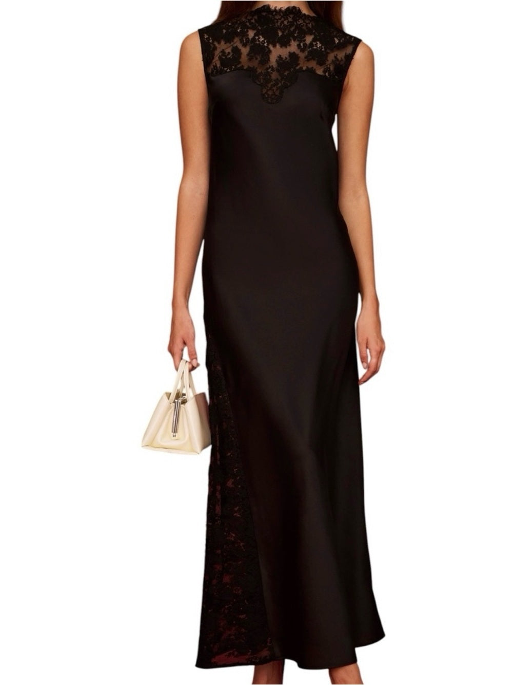 o.p.t Natalia Black Satin Lace Maxi Dress