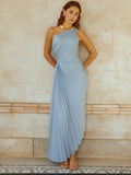 o.p.t Perko Light Blue One-Shoulder Pleated Maxi Dress