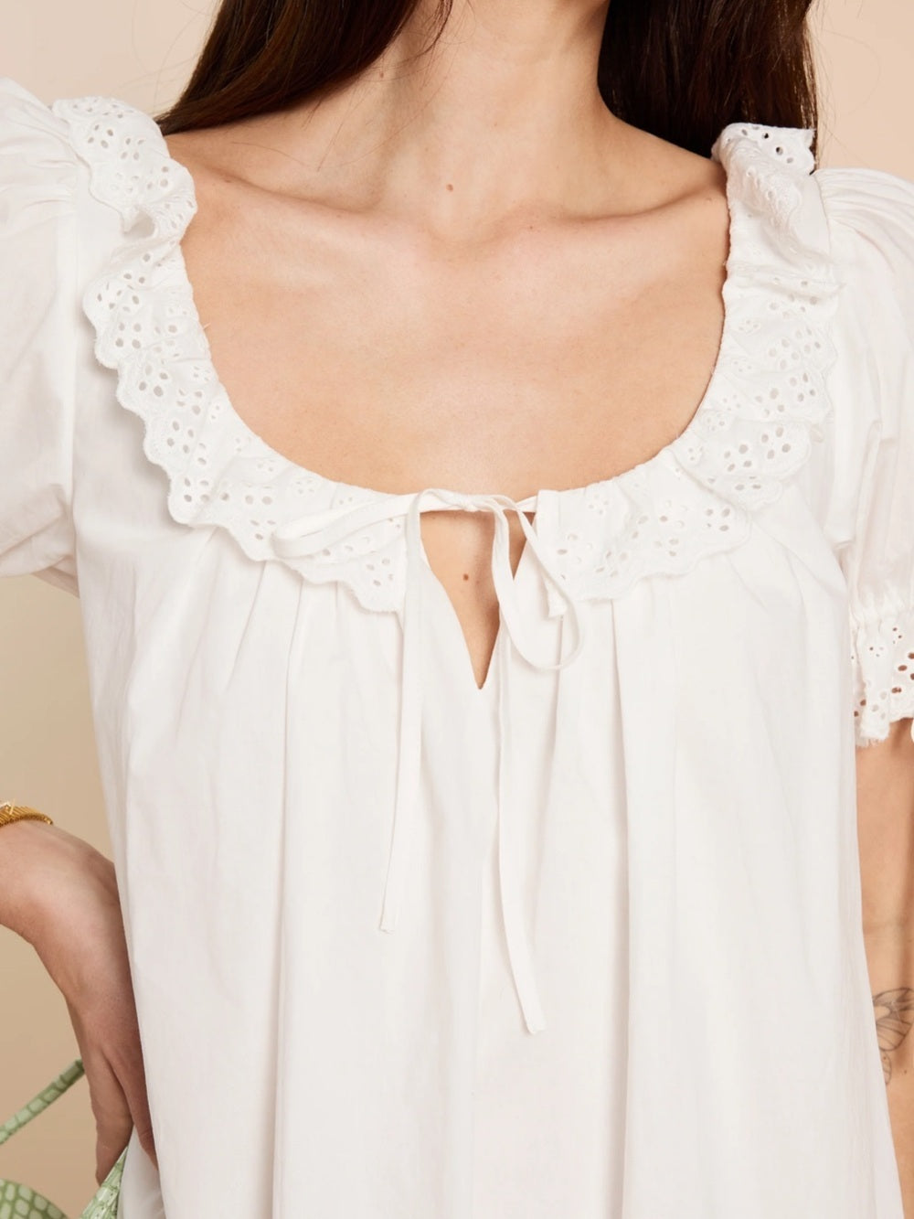kourt Juliet White Cotton Eyelet Mini Dress